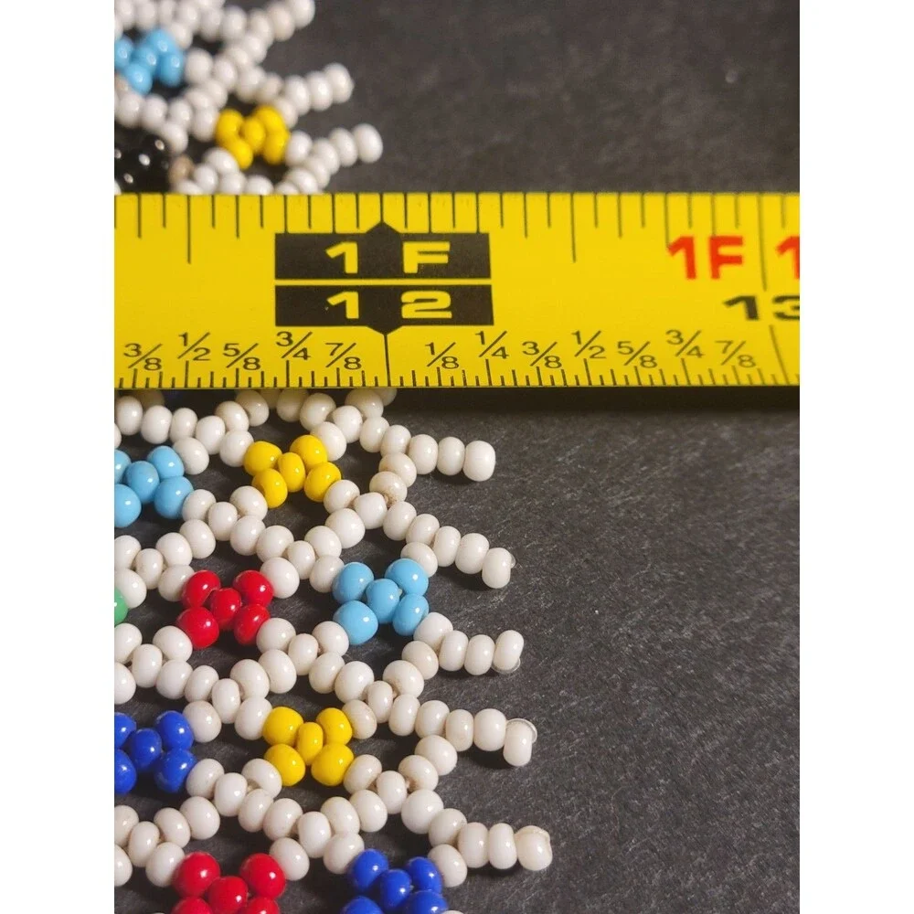 Vintage Artisan Netted Seed Bead Collar Necklace Bib Ukrainian Style Colorful 12